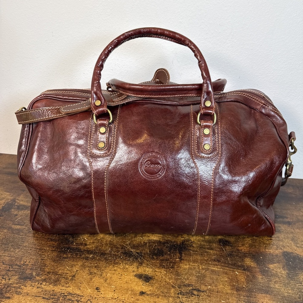 Cenzo Leather Duffle Bag Italian Calfskin Weekender Travel Bag 21x10x12 Oxblood